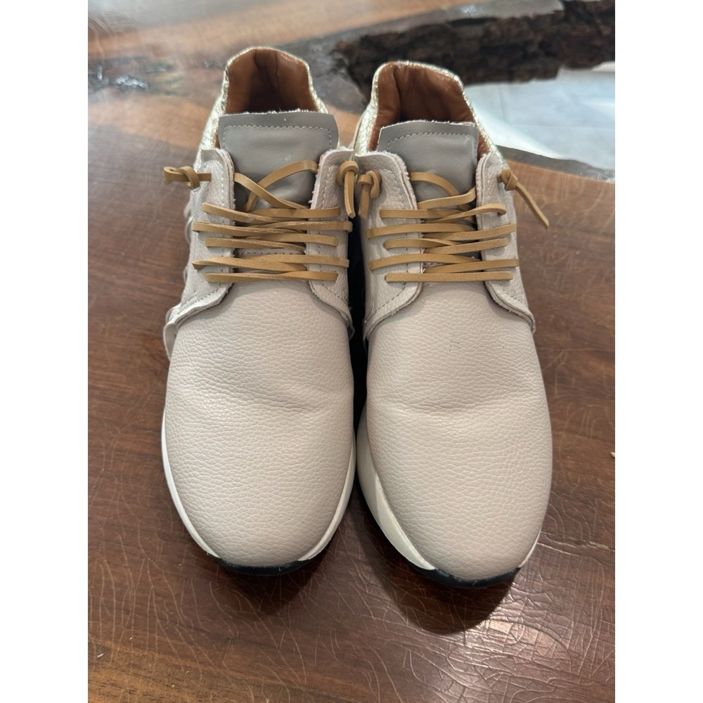 SHU SHOP Fringe Sneakers Women's Leather Beige Gold Snakeβ Trim Casual Shoes